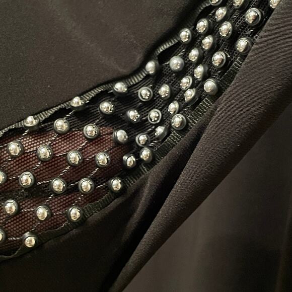 Joseph Ribkoff Black Dress LBD | Silver Beaded Mesh Sleeves, Y2K Glam, NWOT $390 - Picture 7 of 8